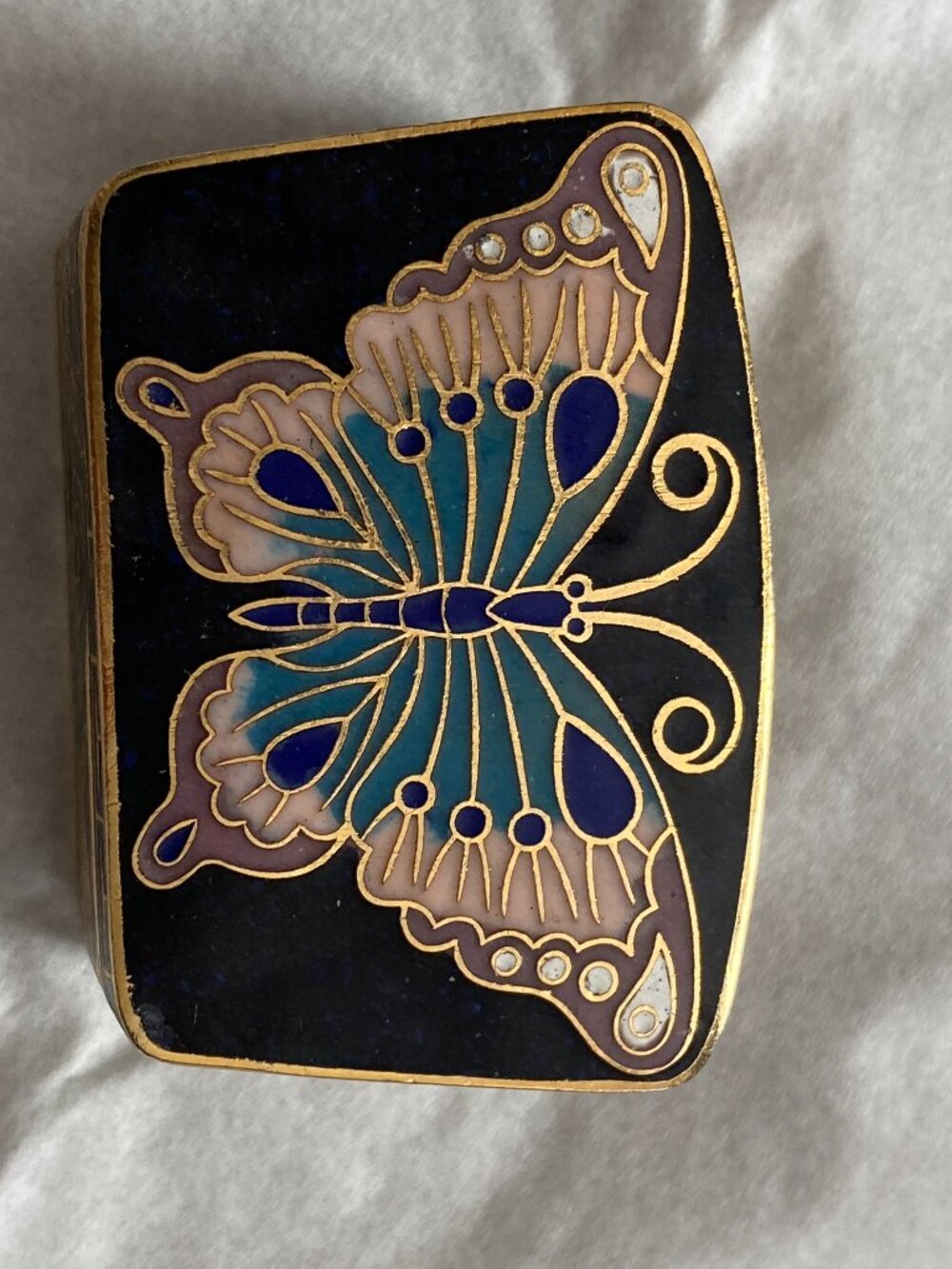 Vintage Cloisonne Butterfly/ Floral mini-pill/Trinket/Jewelry box 2" x 1"